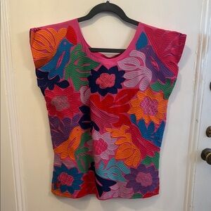 Pink and Blue Graphic Boxy Blouse